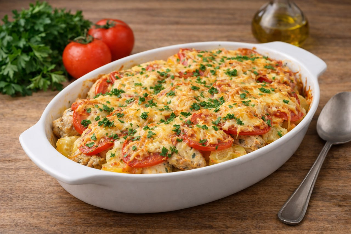 Уютный домашний ужин: курица по-французски с картошкой и сыром